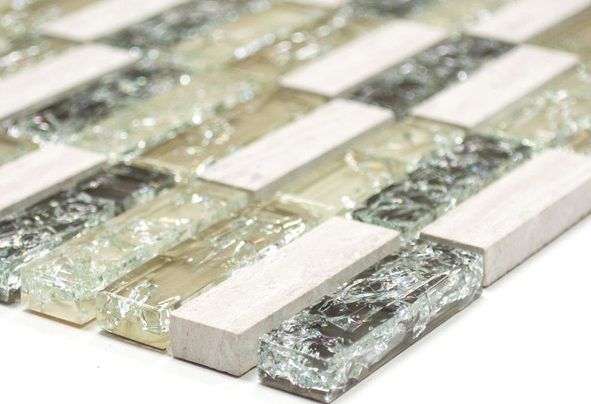 Mosani Mosaikfliesen Glasmosaik Naturstein Mosaik graugrün glänzend / 10 Matten