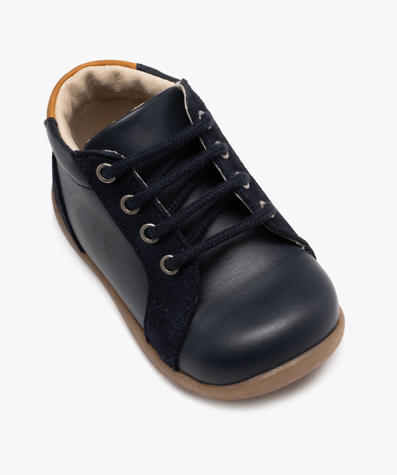 Chaussures premiers pas bébé Garçon en cuir uni et à lacets marine | GEMO
