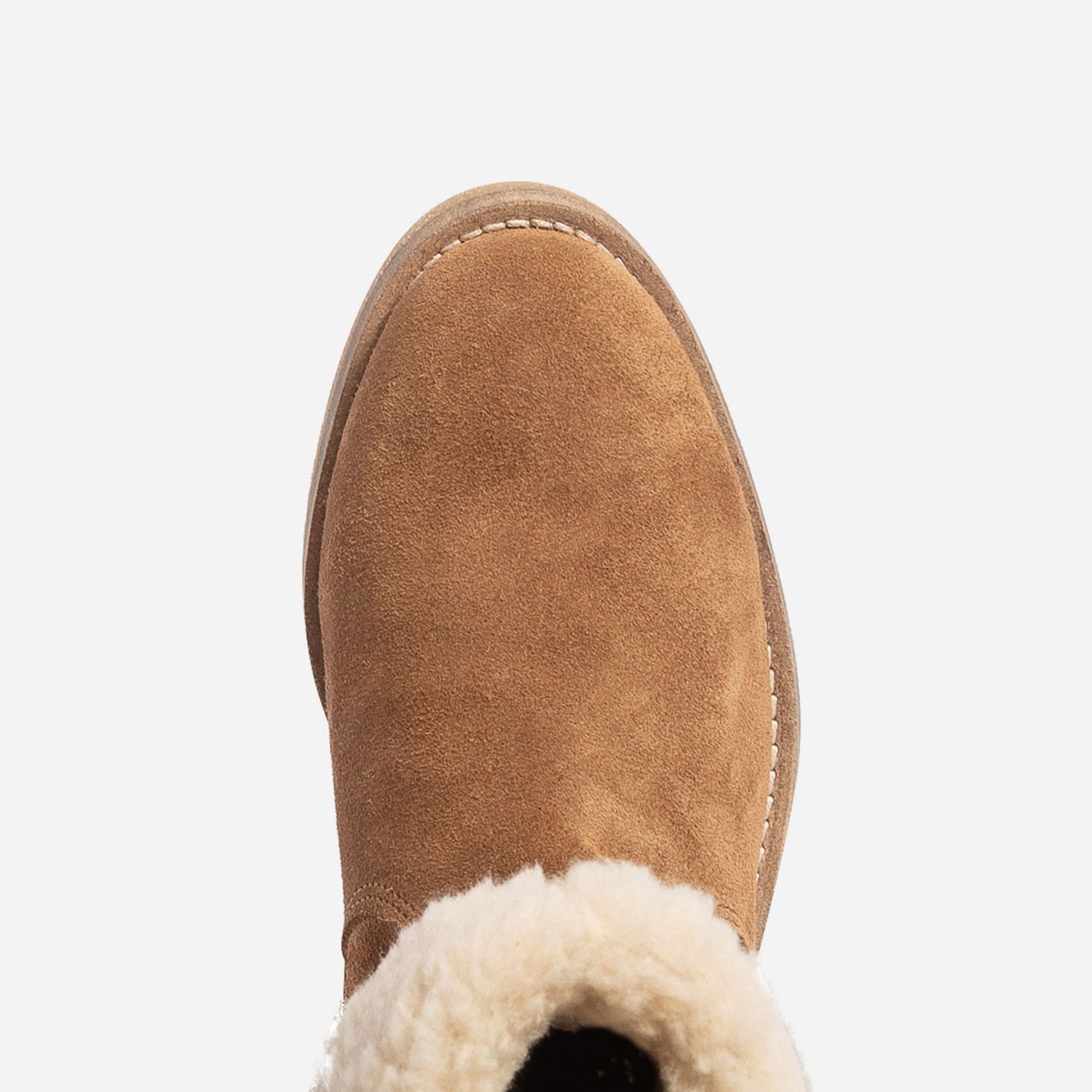 Botte camel en cuir velours éco-conçu plissé et fourré