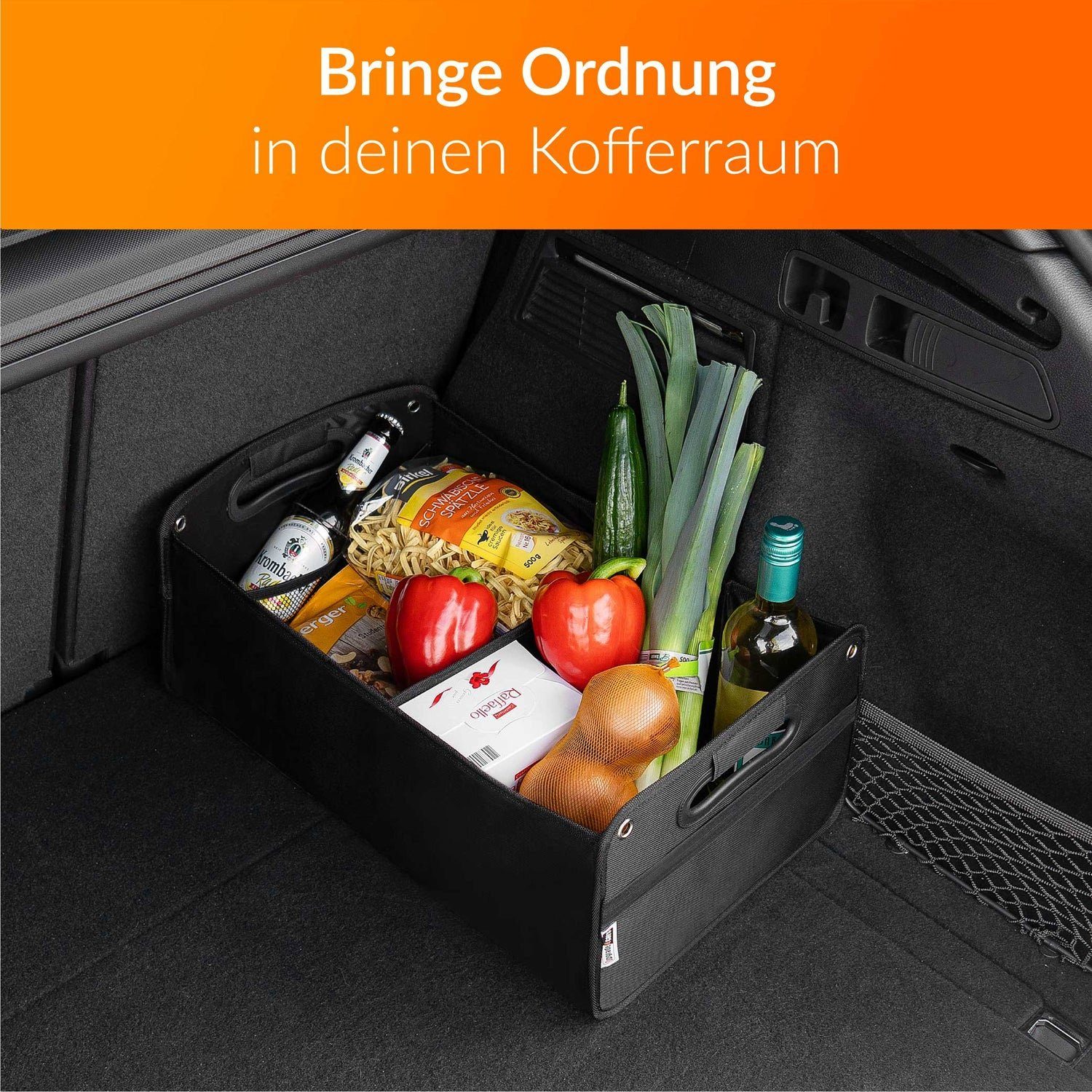 Upgrade4cars Rücksitzorganizer Kofferraum Organizer mit Klett Kofferraumtasche für Einkauf, Aufbewahrung Universal Falt-Box Klein & Stabil Auto-Zubehör Gadget