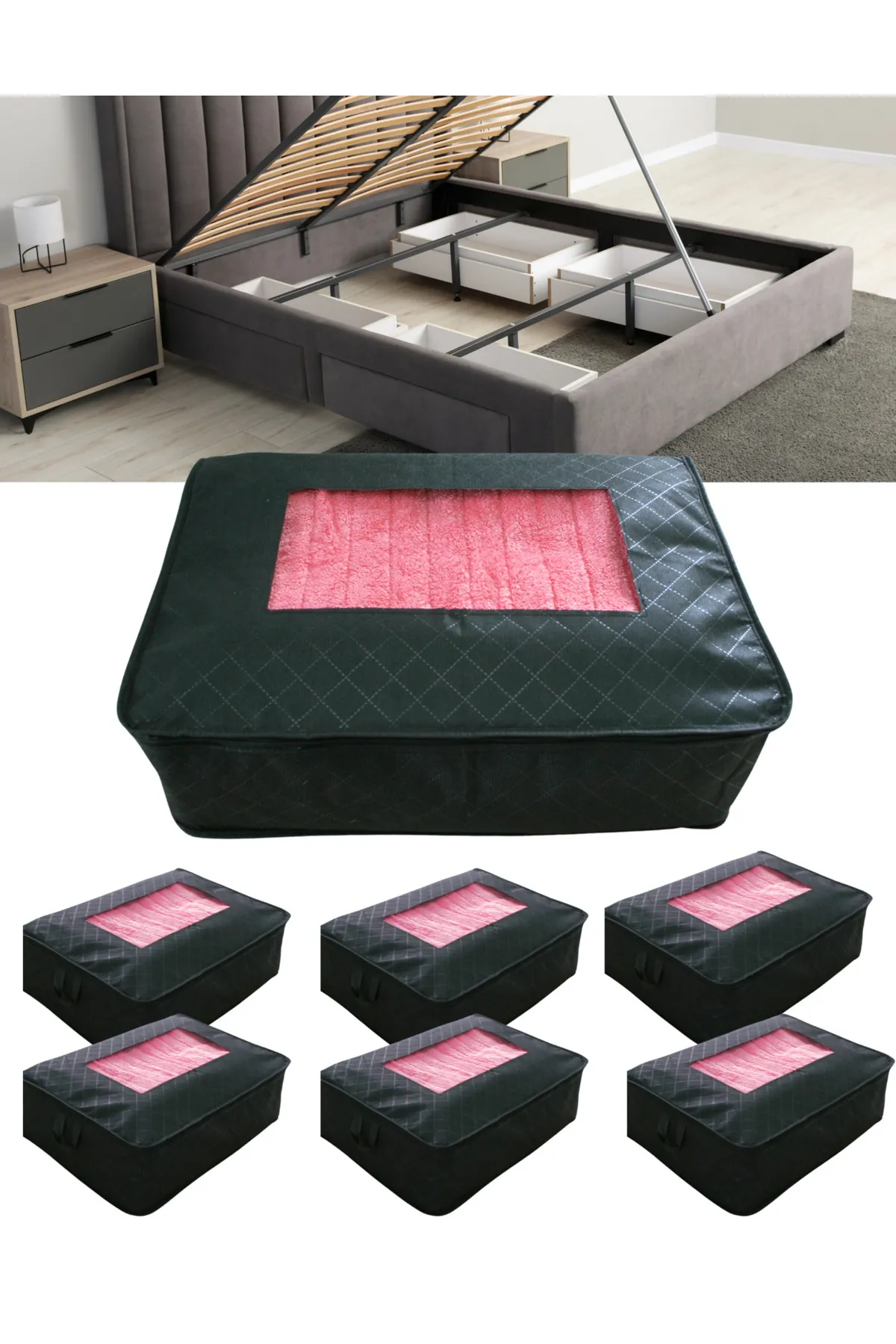 Seryat  Aufbewahrungstasche vom Typ „Sofabett-Basis“ – 6 große Aufbewahrungstaschen unter der Basis, 45 x 64 x 22 cm, mit Fenster.
