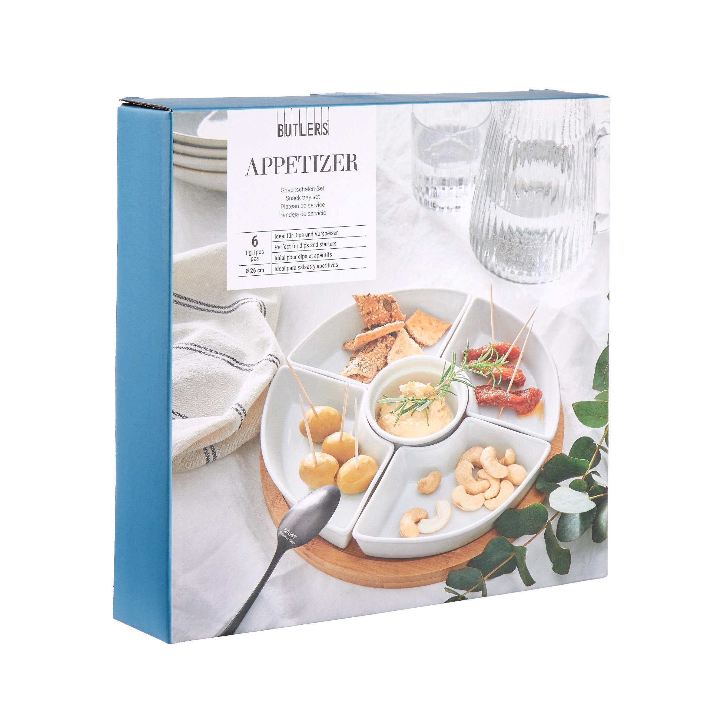 BUTLERS Schale APPETIZER Snackschalenset Ø26cm, Porzellan, Bambus