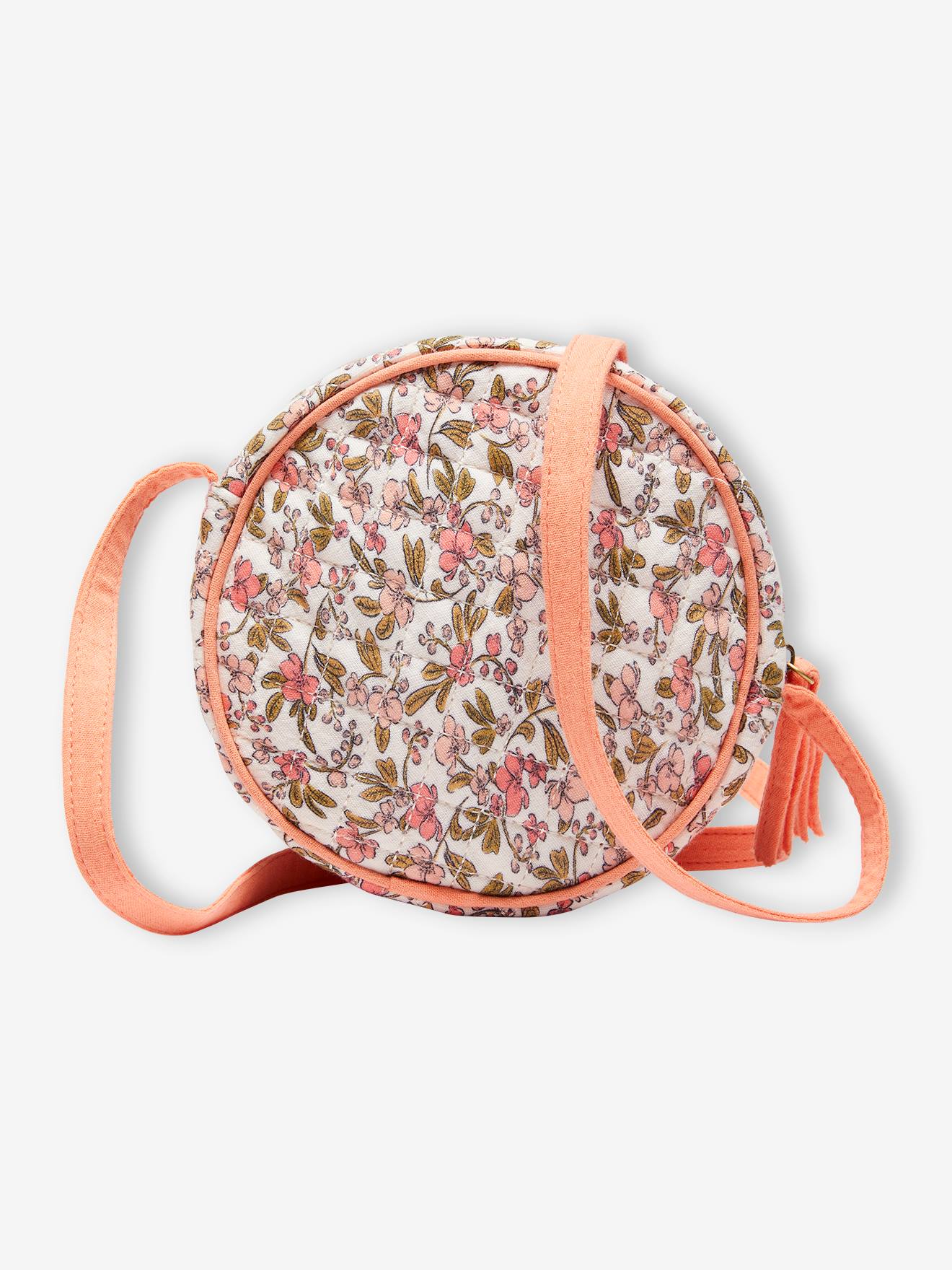 Sac rond fille matelassé imprimé fleuri rose nude