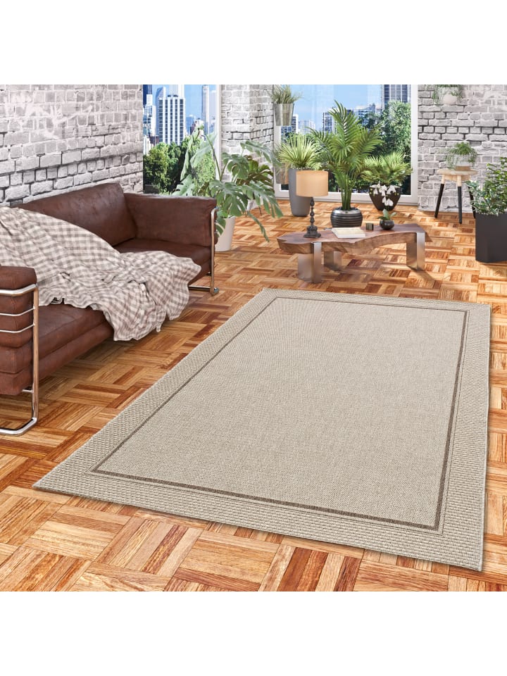 Pergamon In & Outdoor Teppich Natur Panama Bordüre in Grijs günstig kaufen