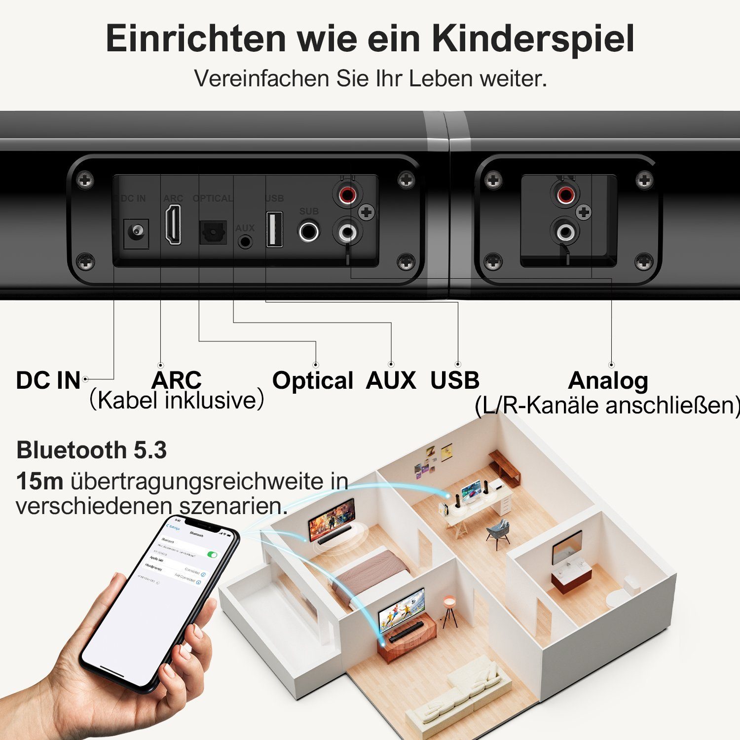 Ultimea Apollo S40 2.2-Kanal Soundbar (Abnehmbar Lautsprecher, 100W)