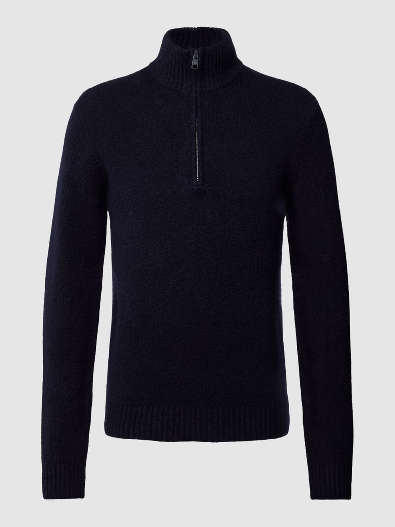 Strickpullover mit Troyer-Kragen Modell 'Luca' in dunkelblau