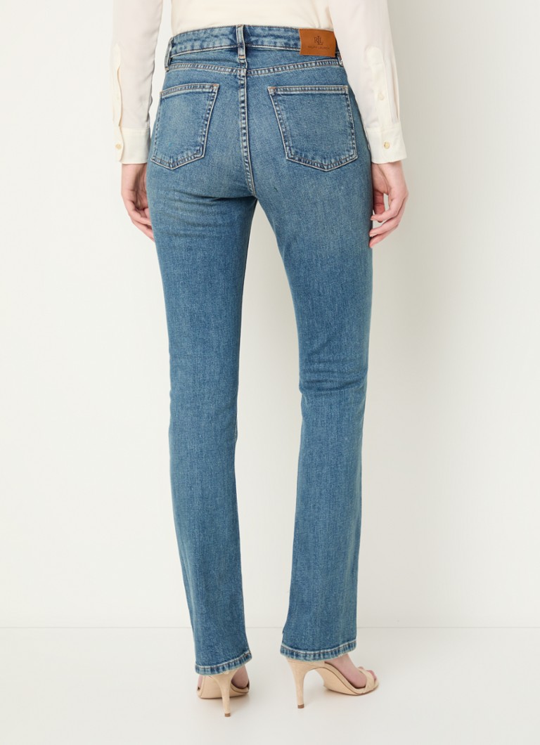 Blugi bootcut cu talie înaltă, decolorare medie