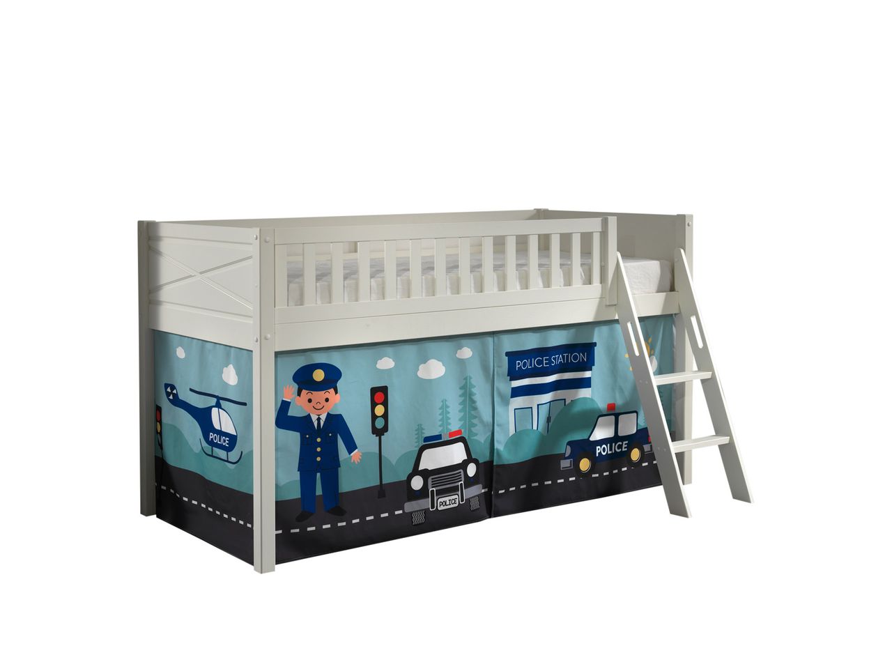 VIPACK Spielbett SCOTT, LF 90 x 200 cm, mit Rolllattenrost, Leiter und Textilset 