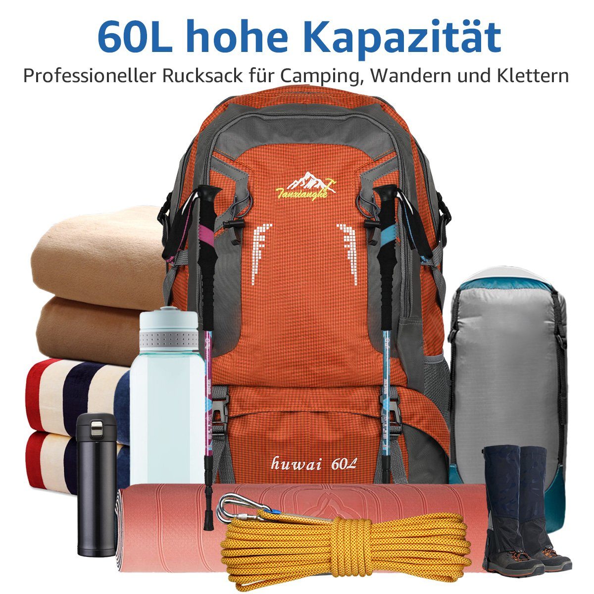 MULISOFT Tourenrucksack Trekkingrucksack 60 Liter Wanderrucksack Reiserucksack für Reisen, Rucksack Herren Große Pack wasserdichte