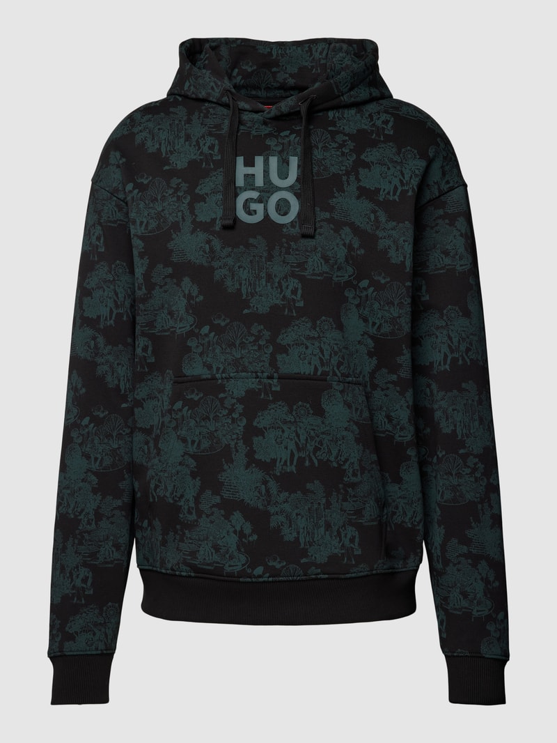 Hoodie mit Allover-Muster Modell 'Douy' in dunkelgrau