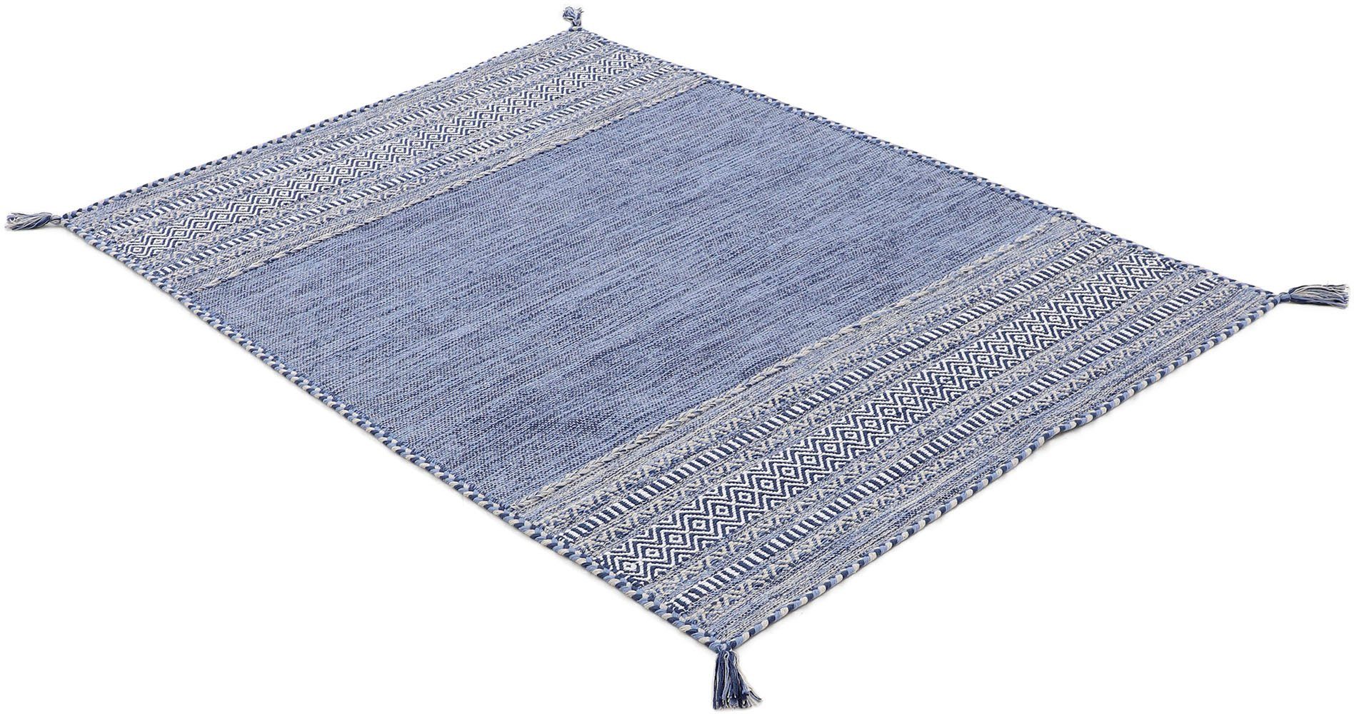 Teppich Kelim Azizi, carpetfine, rechteckig, Höhe: 5 mm, Baumwolle, Wendeteppich mit Fransen, Wohnzimmer