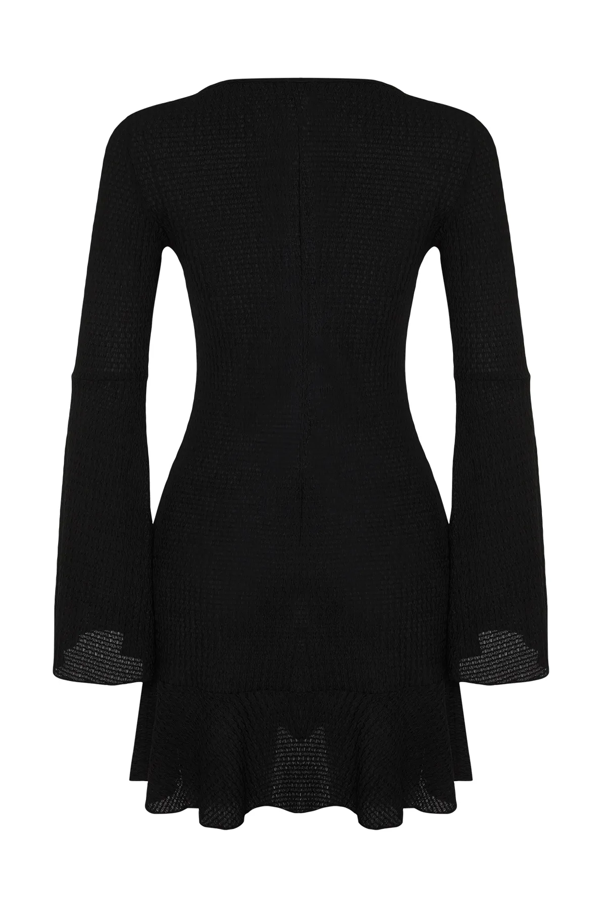 Trendyol Collection  Schwarzes, figurbetontes, gestricktes Mini-Strandkleid mit Rüschen TBESS24EL00003