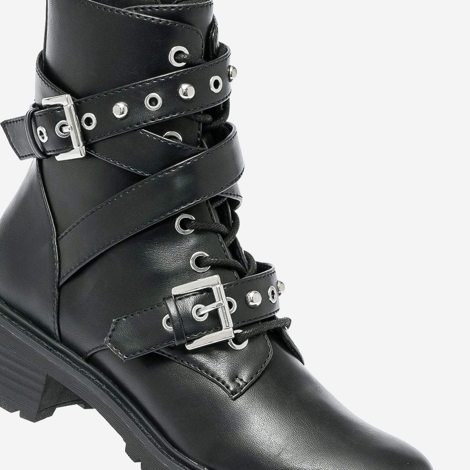 Bottine TEXTO noire à multi brides cloutées