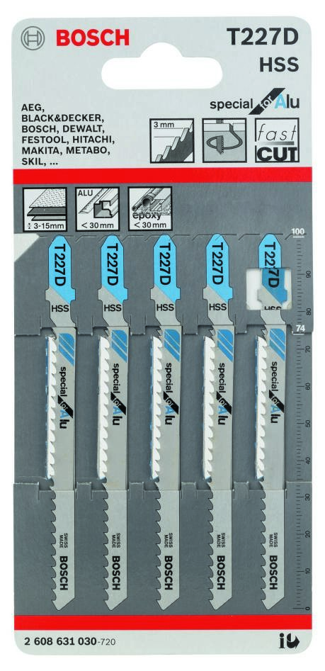 Bosch Blue Zubehör 2608631030 T227D Stichsägeblätter T - Schaft pro 5 Aluminiumbiegungen