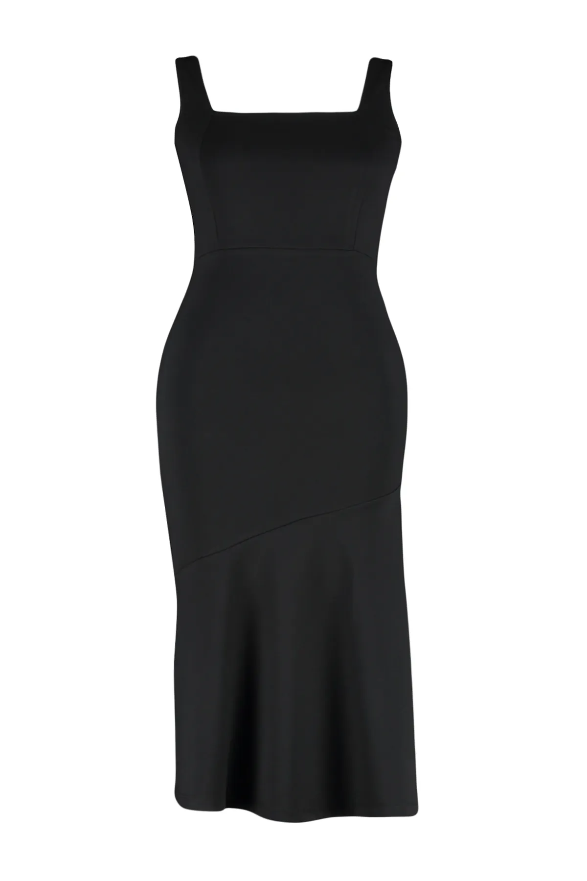 Trendyol Curve  Schwarzes Midi-Strickkleid mit Rüschendetail TBBSS24AH00048