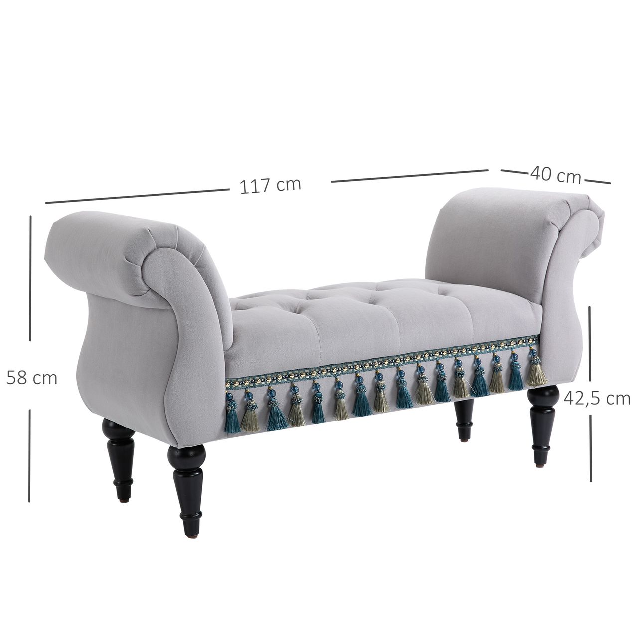 HOMCOM Luxus Sitzbank Polsterbank Hockerbank Schaumstoff Grau 117 x 40 x 58 cm