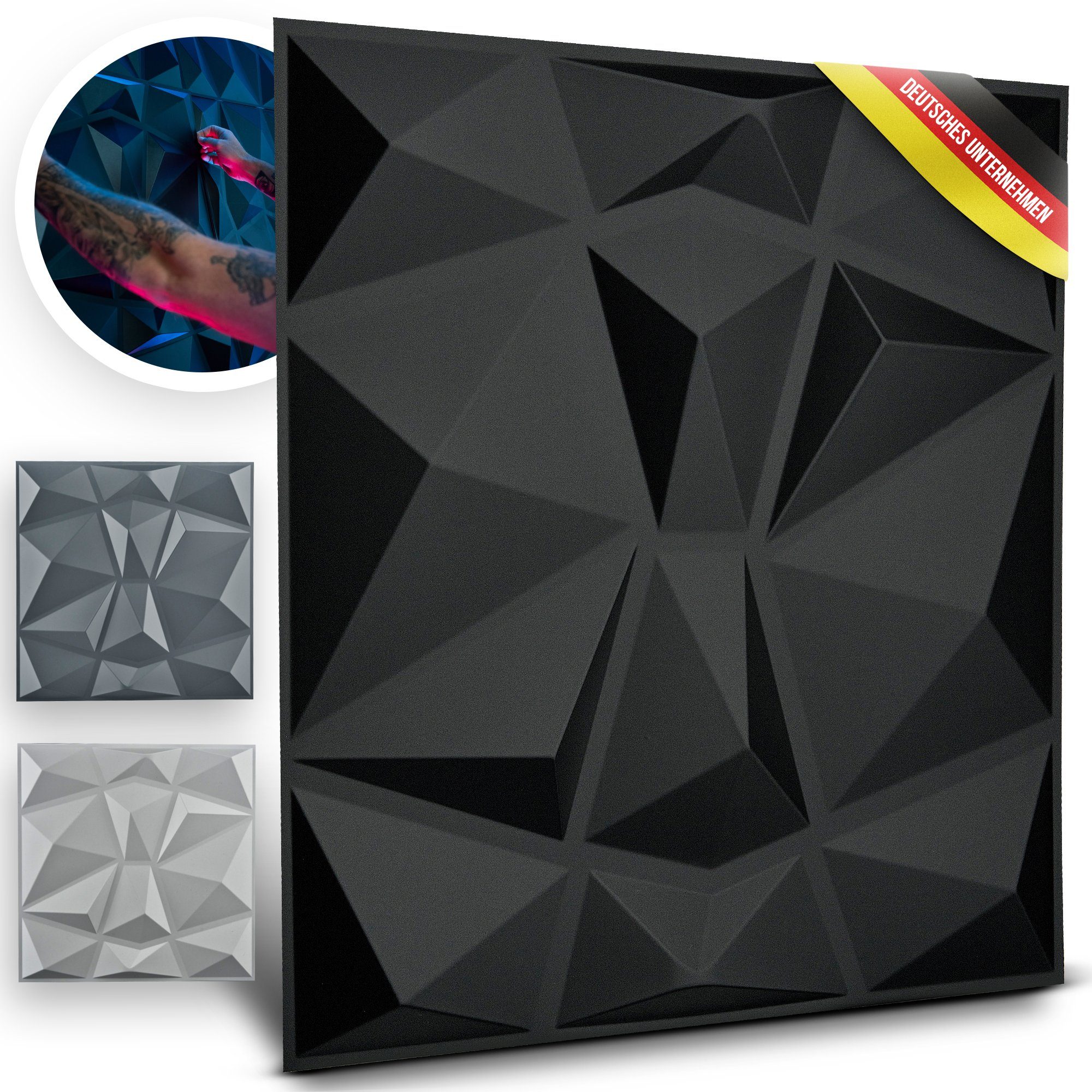 WANEELL 3D Wandpaneel Diamond, BxL: 50,00x50,00 cm, 3,00 qm, (12er Set, Hochwertige PVC Paneele ideal für die Gaming Wand) PVC