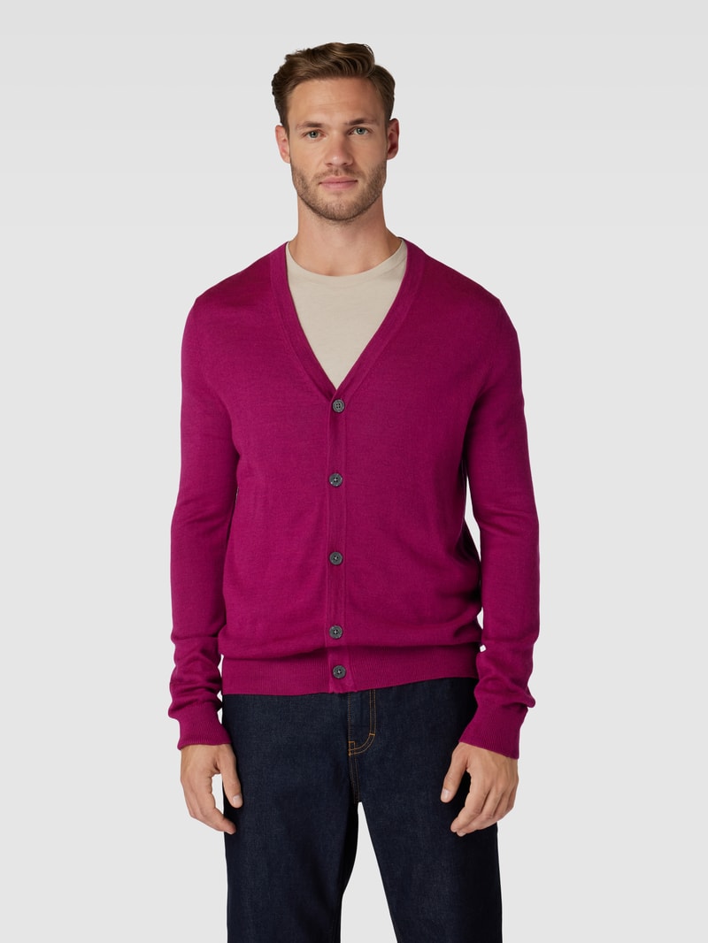 Strickjacke mit V-Ausschnitt und Knopfleiste in pink meliert