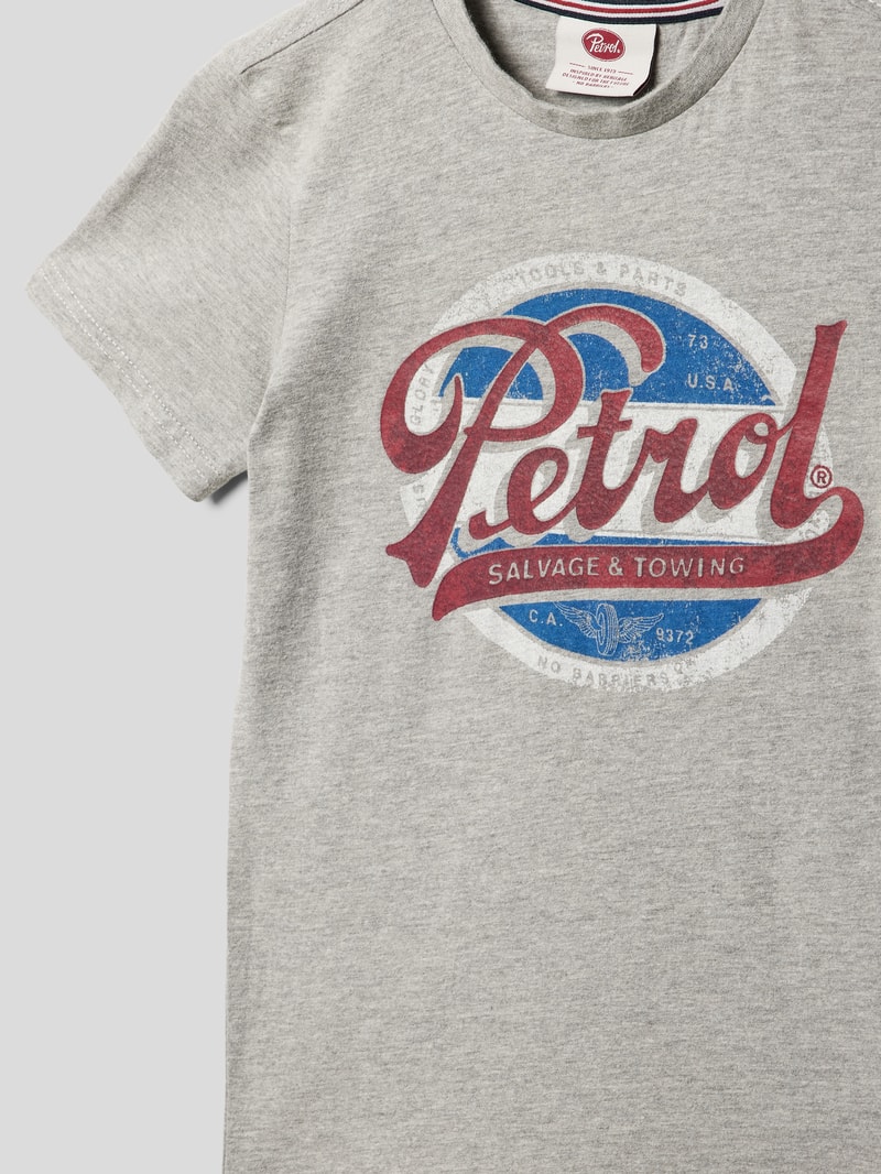 T-Shirt mit Motiv-Print in hellgrau meliert