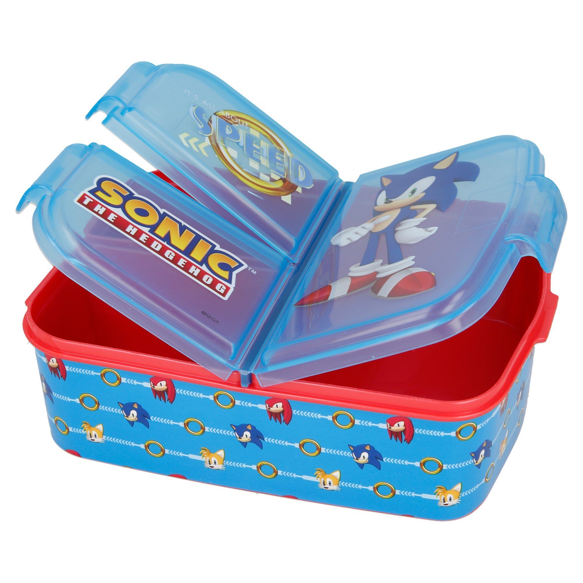 Sonic SEGA Lunchbox, Kunststoff, Kinder Brotdose mit 3-Fach-Unterteilung BPA frei