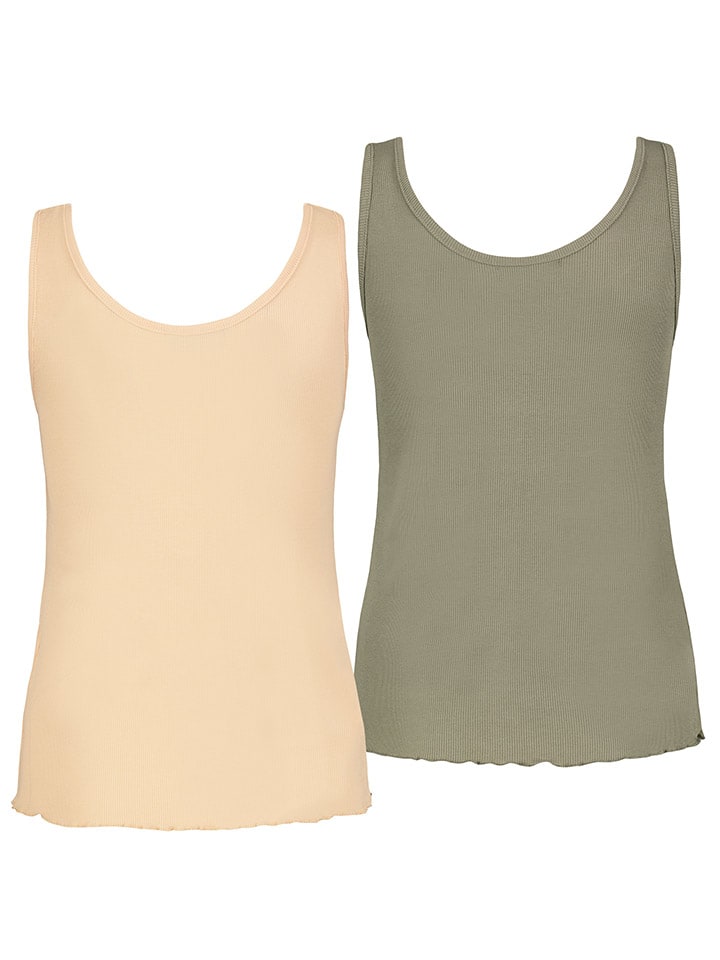 Stitch & Soul 2er-Set: Tops in Oliv/ Apricot günstig kaufen