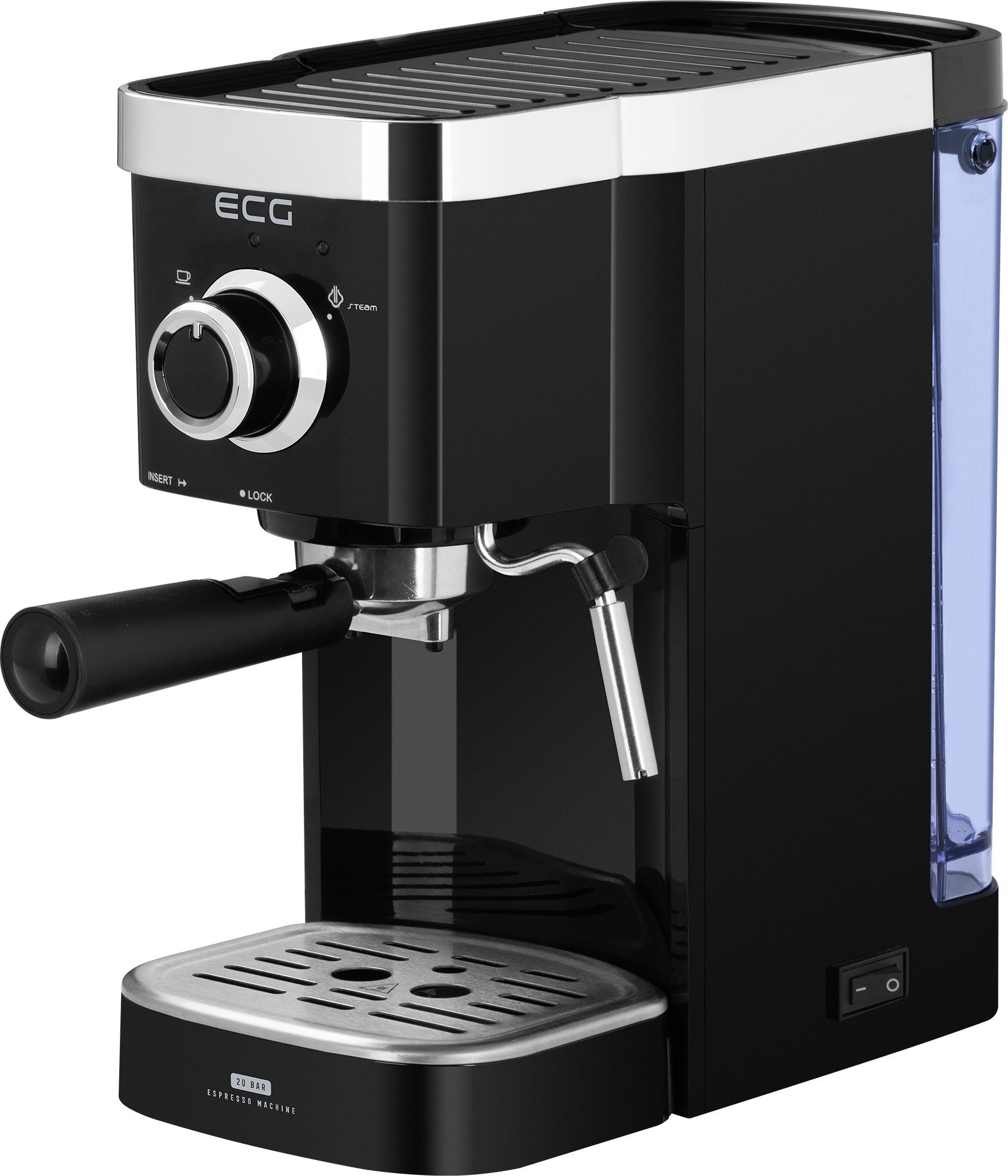 ECG Siebträgermaschine ESP 20301 Black, SLIM-Design, Dampfdüse zum Aufschlagen von Milch