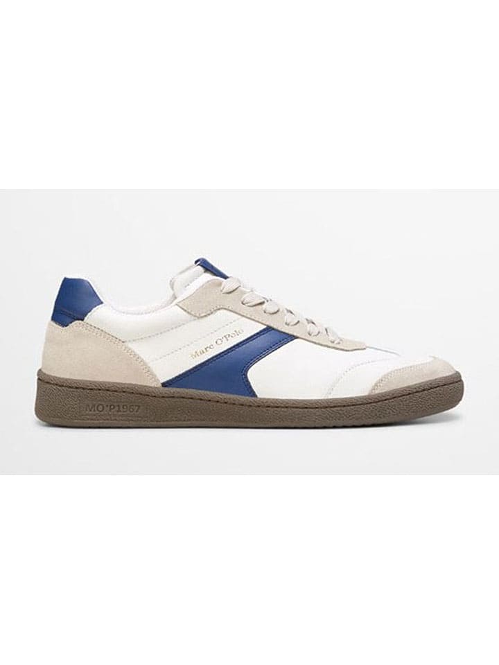 Marc O'Polo Shoes Leder-Sneakers in Weiß/ Blau günstig kaufen