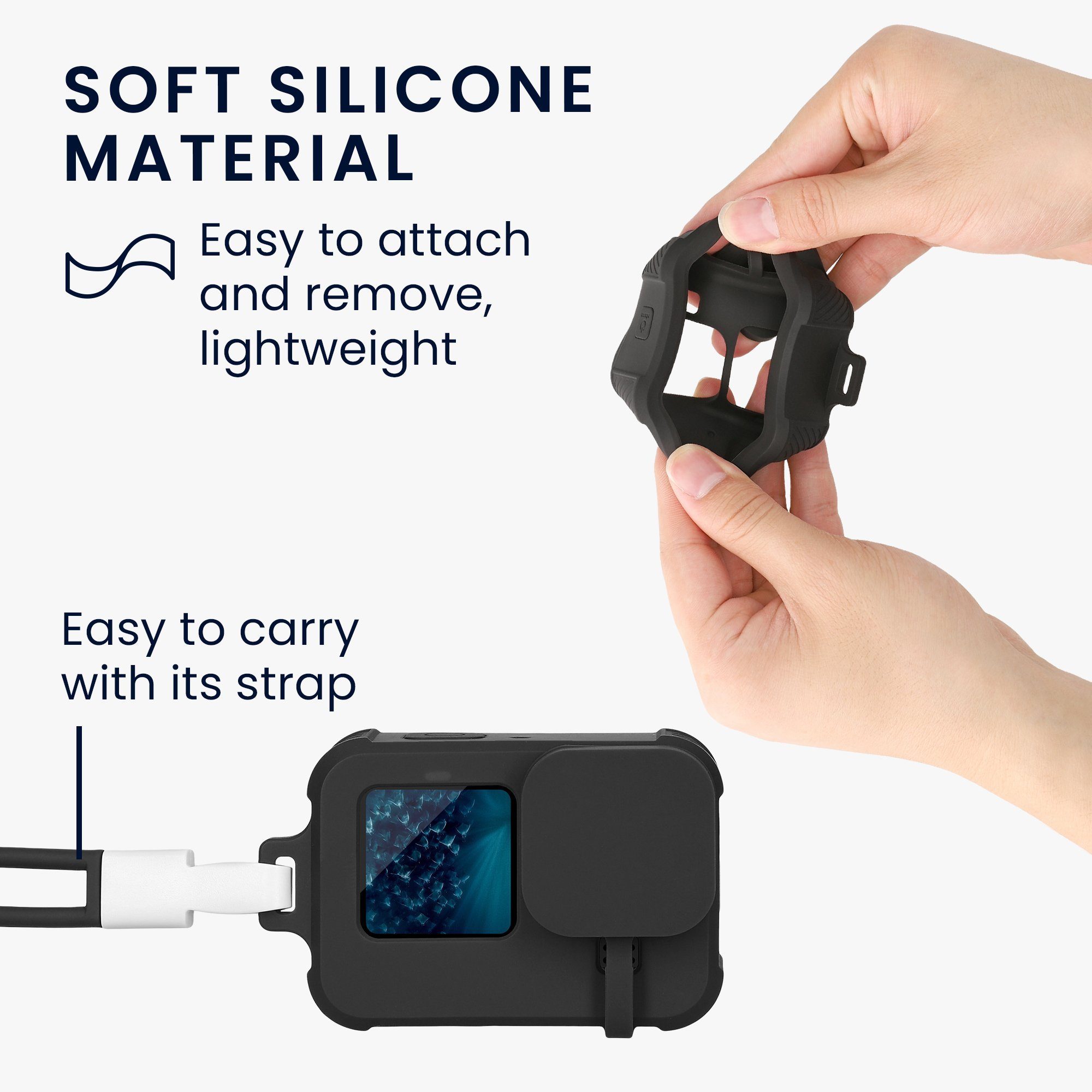 kwmobile Silikon Hülle für GOPro HERO11 Black / HERO10 Black / HERO9 Zubehör Drohne (Kamera Tasche Schutzhülle - Cover mit Band Schwarz)