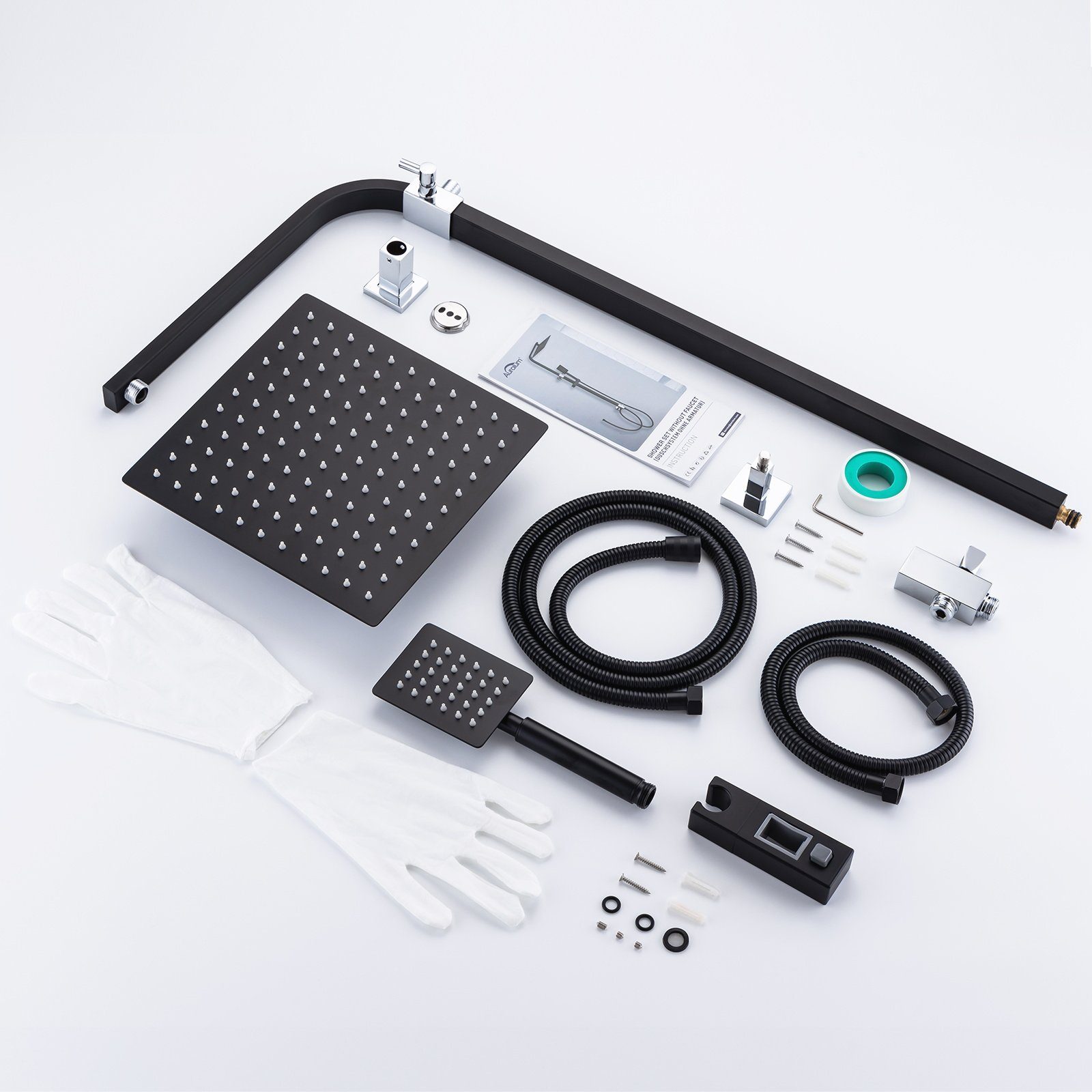 Auralum Duschsystem Edelstahl Regendusche Duschset Massage Duschpaneel mit Handbrause, 10-Zoll Überkopfbrause, Schwarz