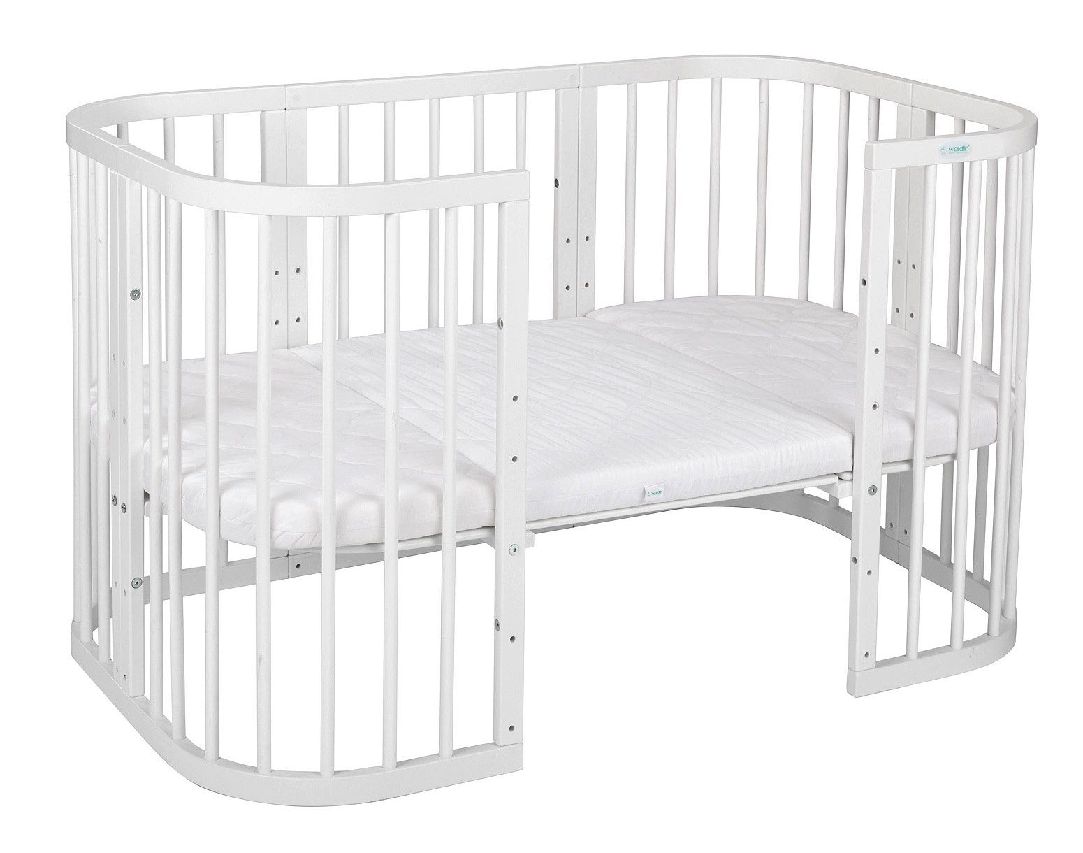 Waldin Beistellbett Mobiles Babybett aus Holz 7in1 mit Matratze, mitwachsend