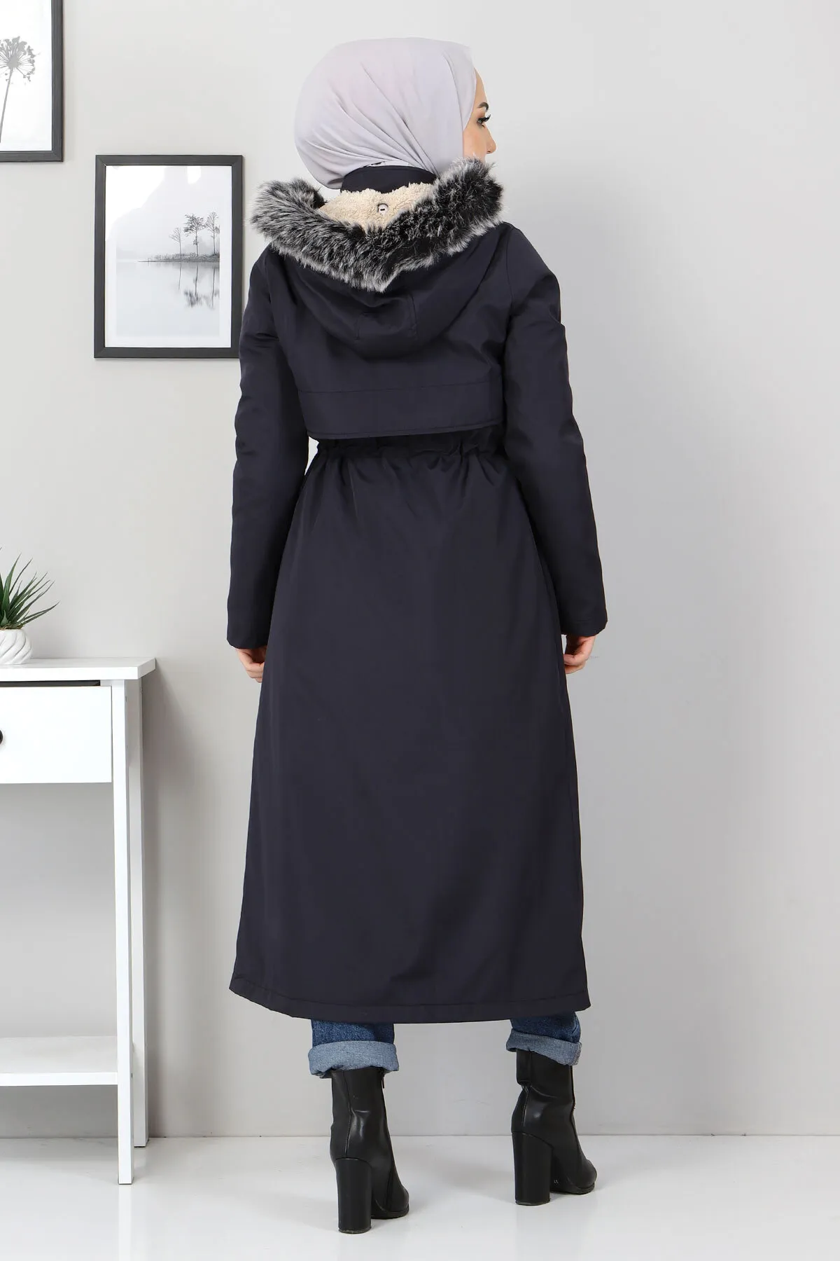 Tesettür Dünyası  Taillengeschnürter Mantel Tsd1932 Marineblau