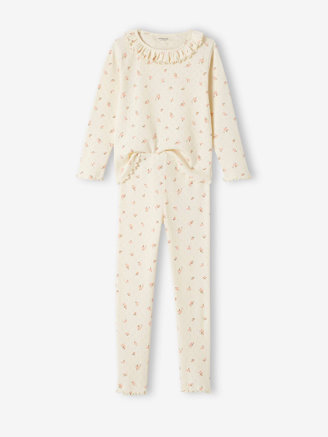 Pyjama fille en maille ajourée avec imprimé fleuri écru