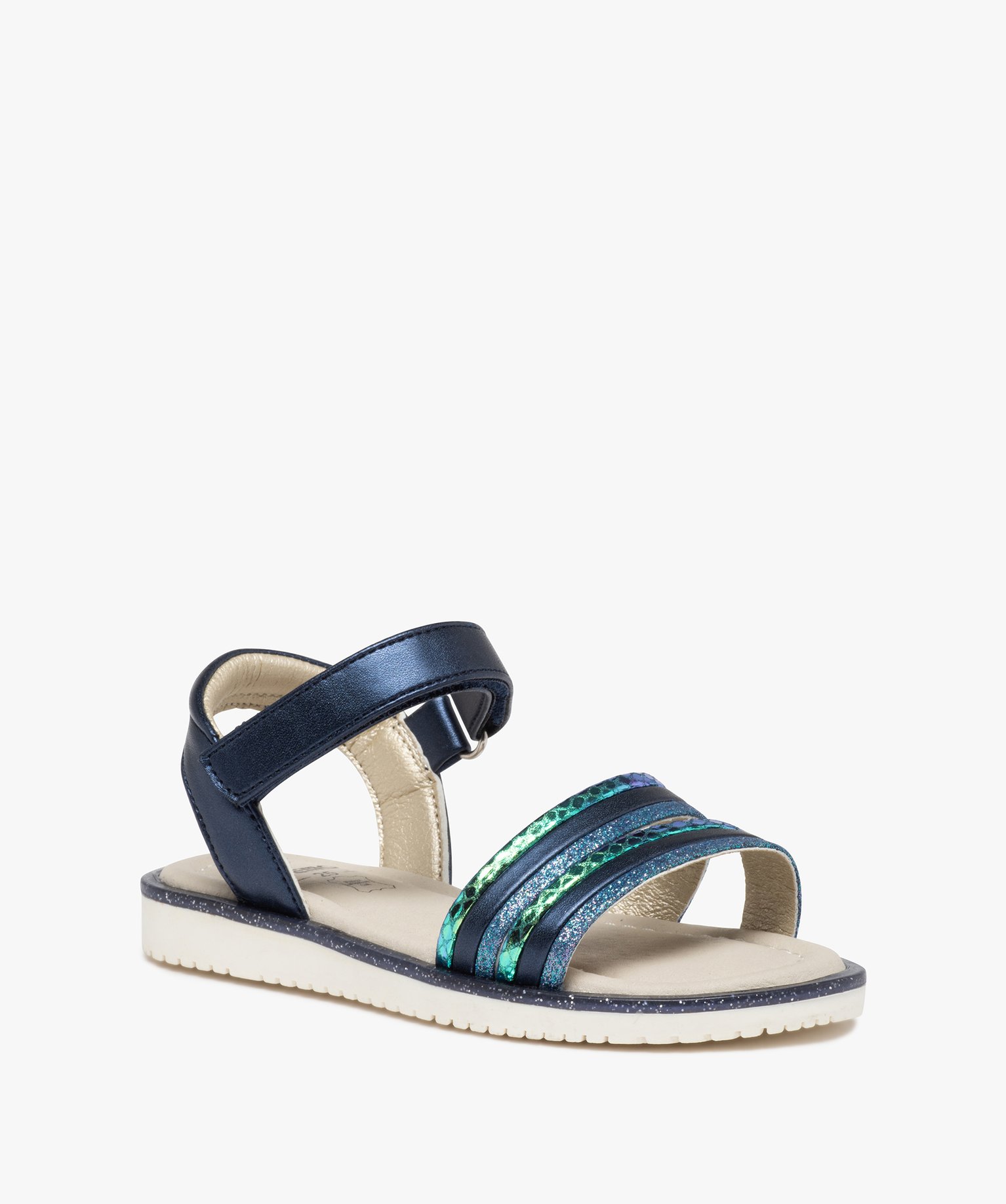 Sandales fille à brides brillantes et pailletées bleu | GEMO