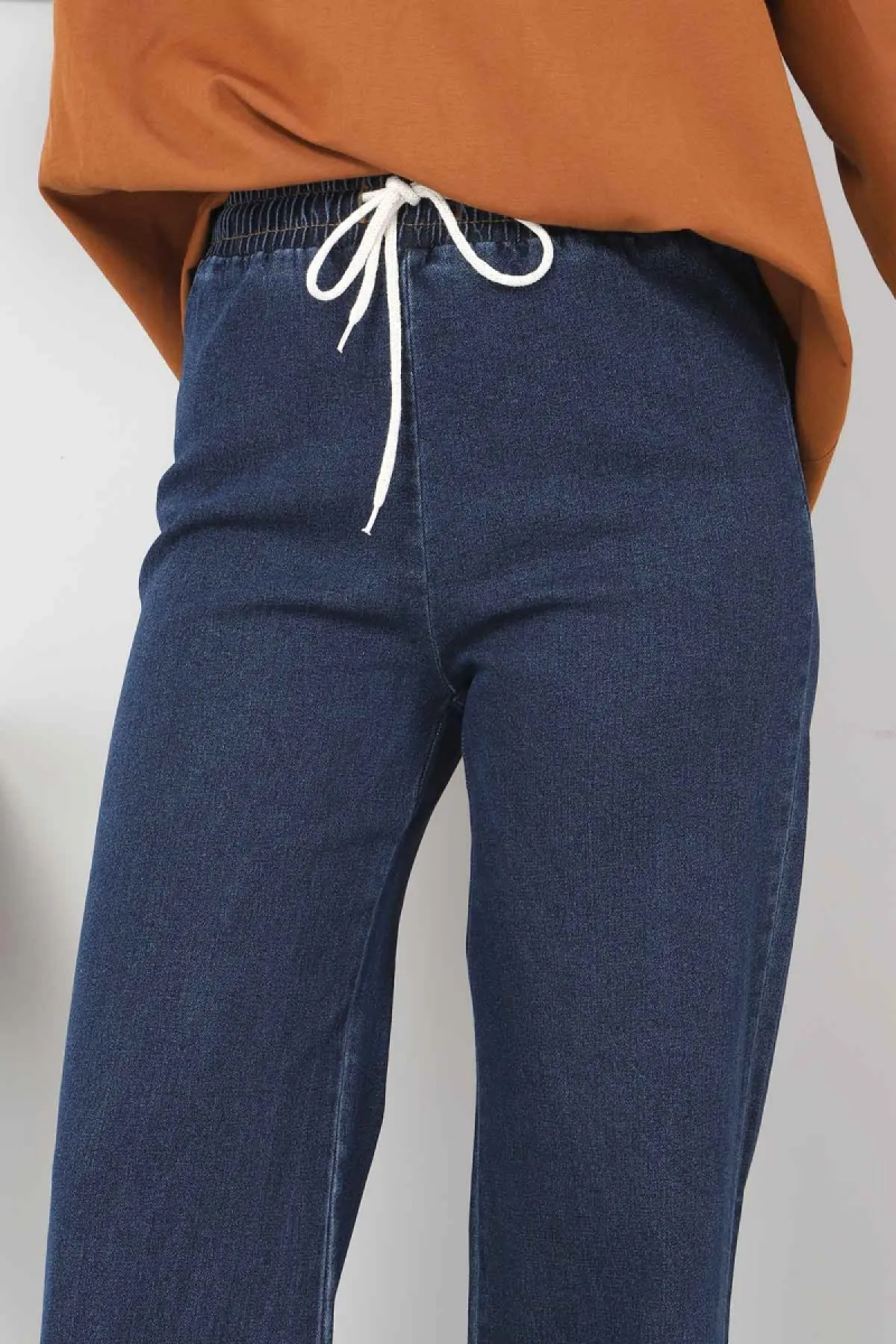 Tesettür Dünyası  Jeanshose mit weitem Bein und elastischer Taille Tsd22045 Dunkelblau