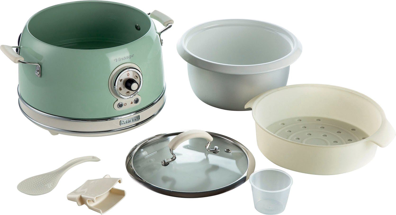 Ariete Multikocher 2904CR, 650 W, 3 l Schüssel, Slowcooker/Reiskocher/Dampfgarer Vintage, 3 L