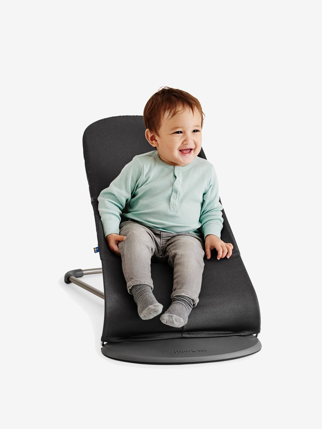 Transat Bliss en coton BabyBjörn gris clair/matelassage pétales