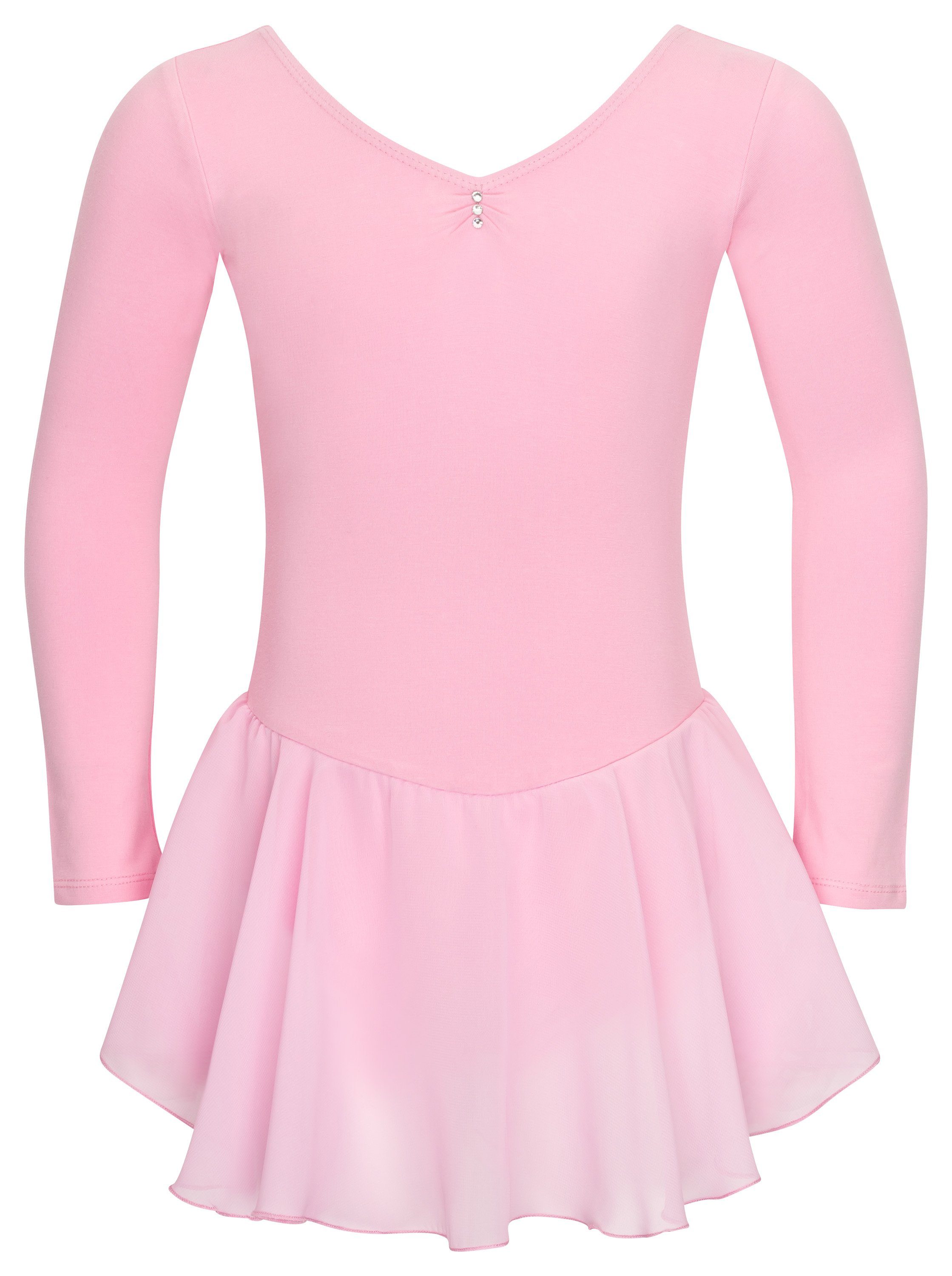 tanzmuster Chiffonkleid Ballettkleid Anna mit Glitzersteinen Mädchen Ballettbody mit Chiffon Röckchen