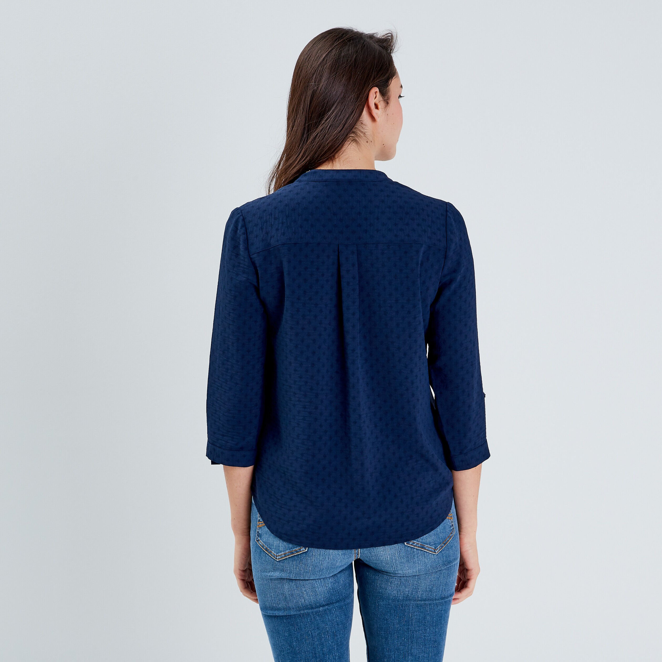 Chemise manches 3/4 bleu marine femme | Cache Cache