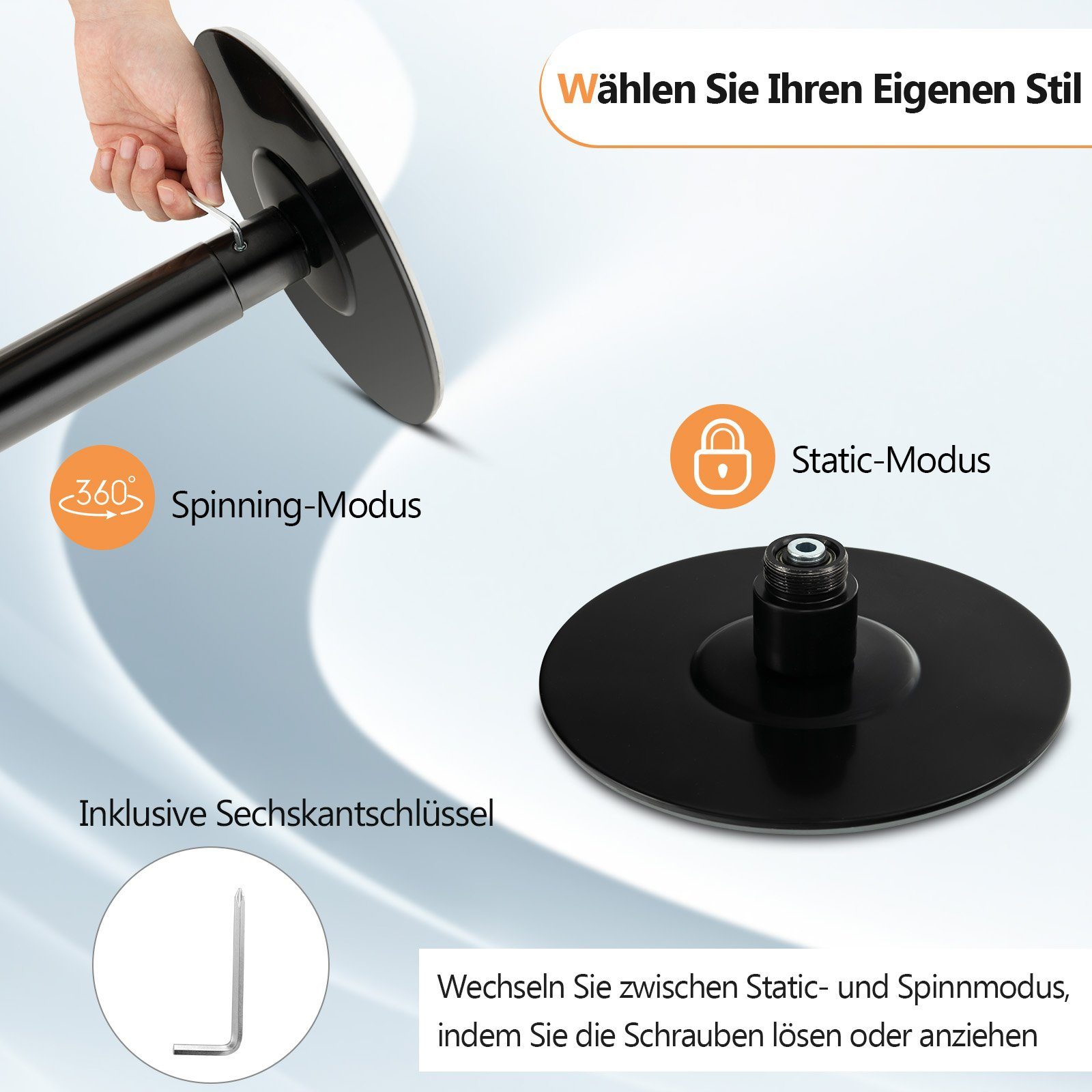COSTWAY Trainingsstation Tanzstange, 2,23 m bis 2,82 m höhenverstellbar