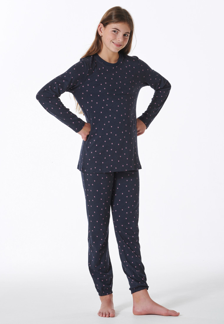 Schlafanzug lang Bündchen nachtblau - Nightwear