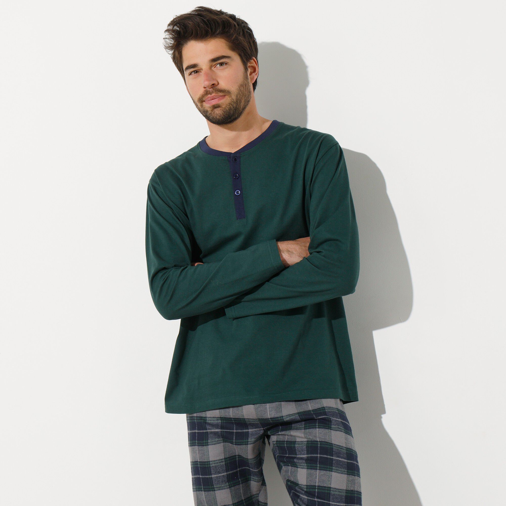 T-shirt pyjama jersey col tunisien manches longues
