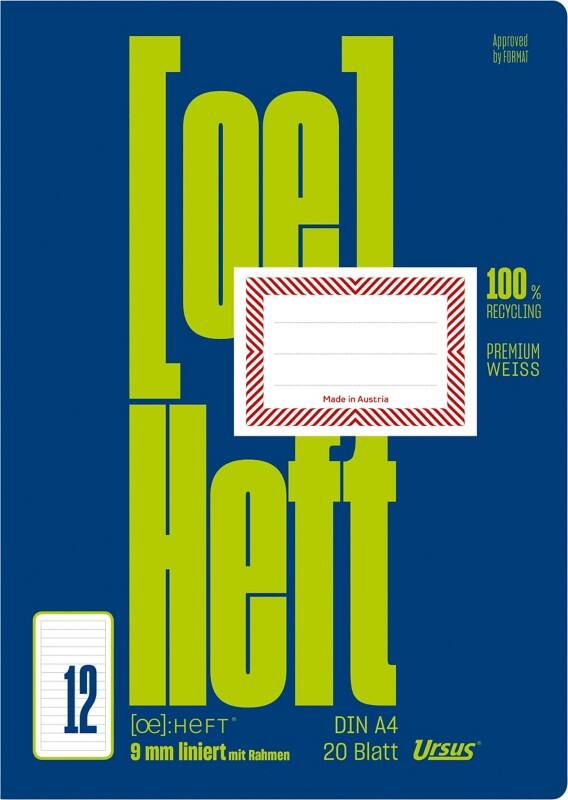 Ursus OE Schulheft OE.12 A4 20 Blatt 80g/qm 9mm liniert mit Rahmen