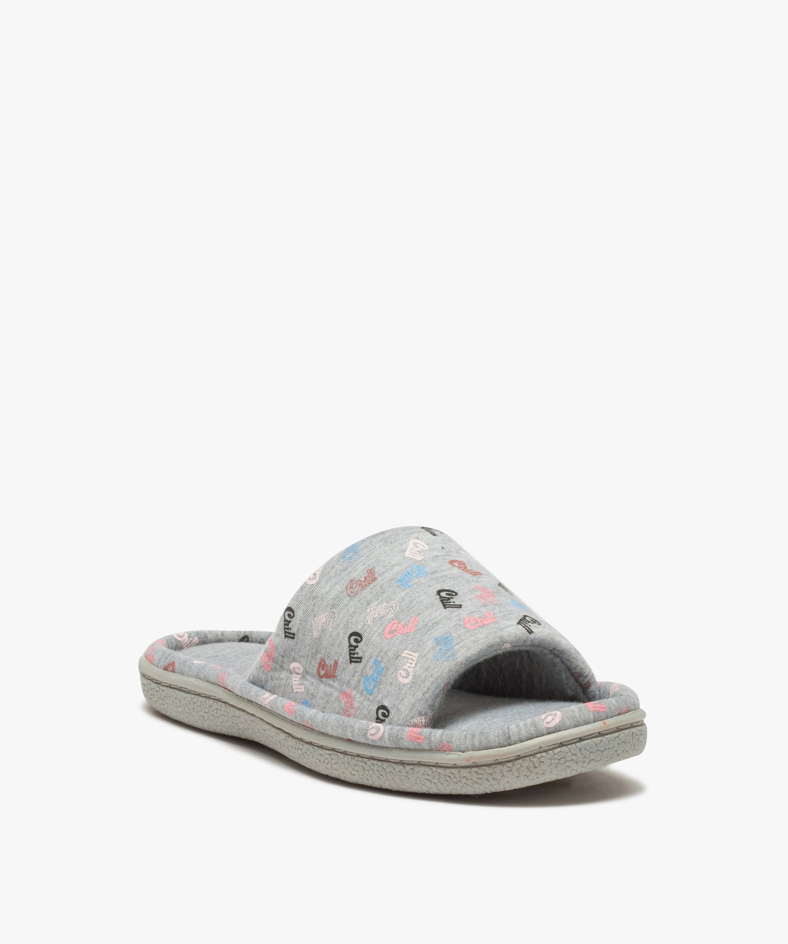 Chaussons femme mules plates en jersey imprimé gris | GEMO