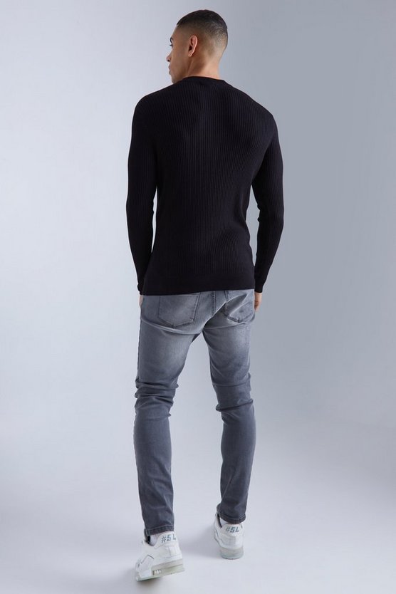 Recycelter gerippter Rollkragenpullover