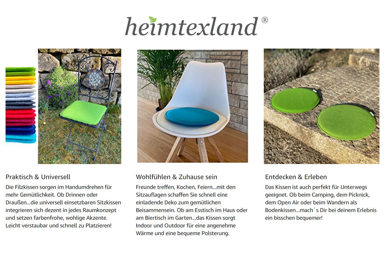 heimtexland Sitzkissen Filz Sitzauflage Stuhlkissen Bankkissen abwaschbar, 2er Set Sitzpolster Eckig I Indoor Outdoor I bequem & robust