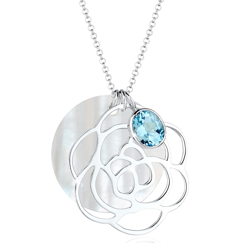 Elli Elli Collier Femme Pendentif Fleur Nacre avec Pierre Topaze en Argent Sterling 92 collier