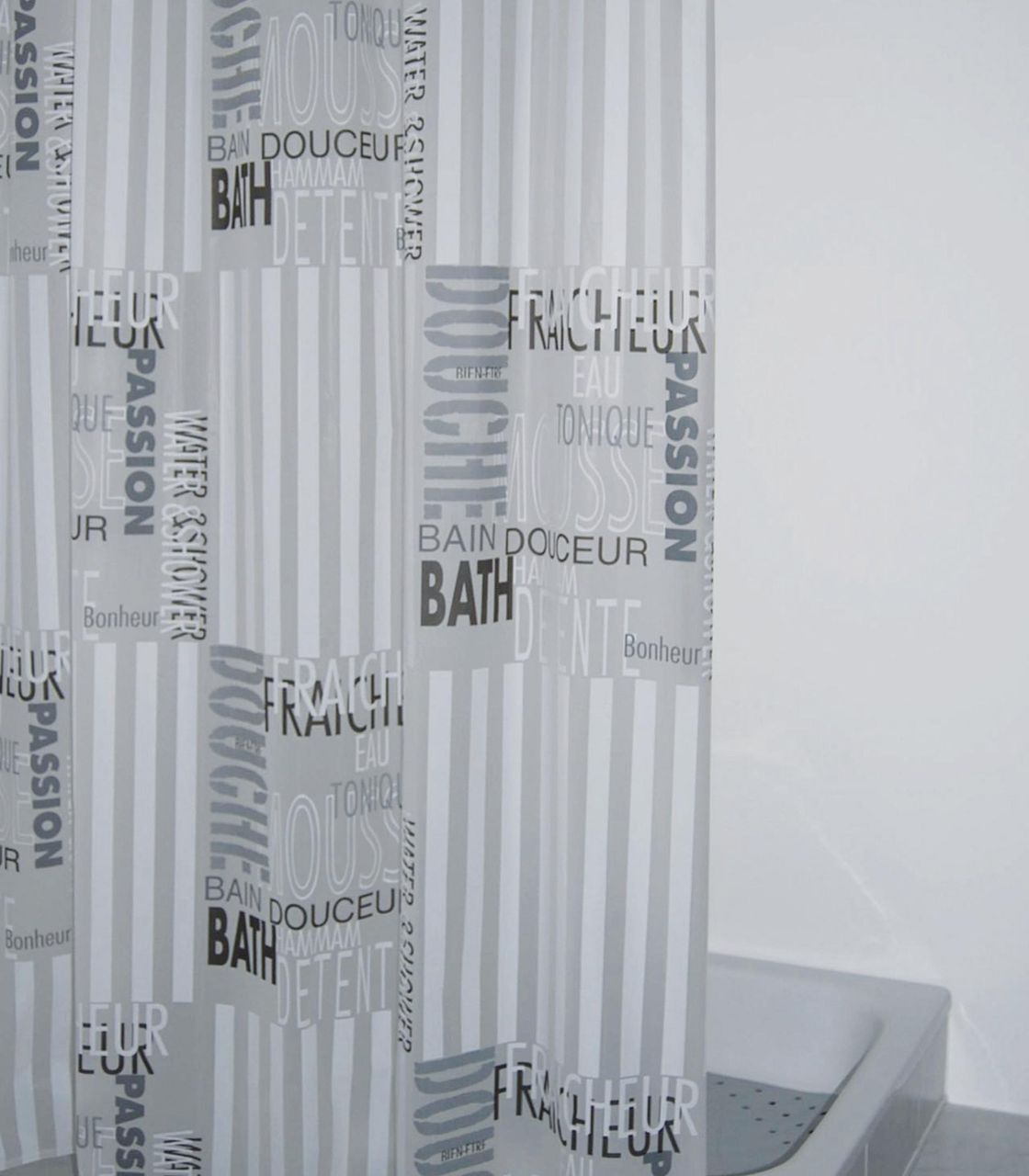 Ridder Duschvorhang Folie Font ca. 180x200 cm, semitransparent-grau, 100% PEVA