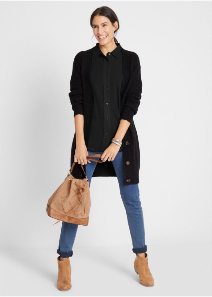 Jersey-Shirtbluse, lang