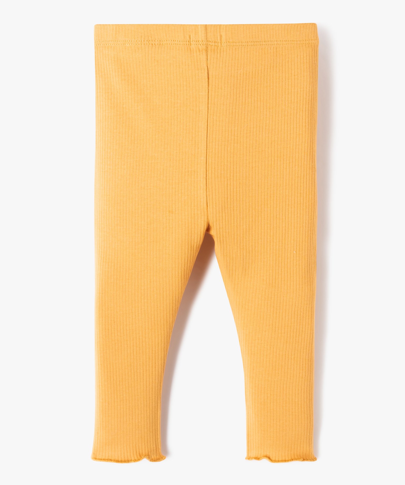 Legging bébé fille en maille ctelée avec ourlet fantaisie jaune | GEMO
