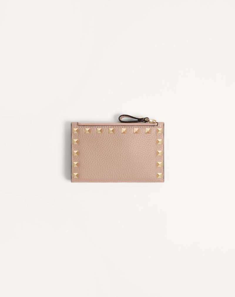 Rockstud kortholder med lynlås i kornet kalveskind